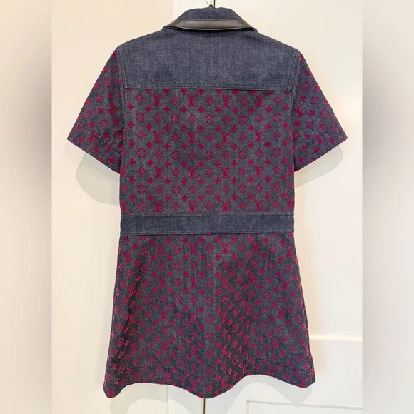LOUIS VUITTON Denim dress with zip closure & flocked Monogram Pattern Sz 36  NEW - www.erdenetinfo.mn